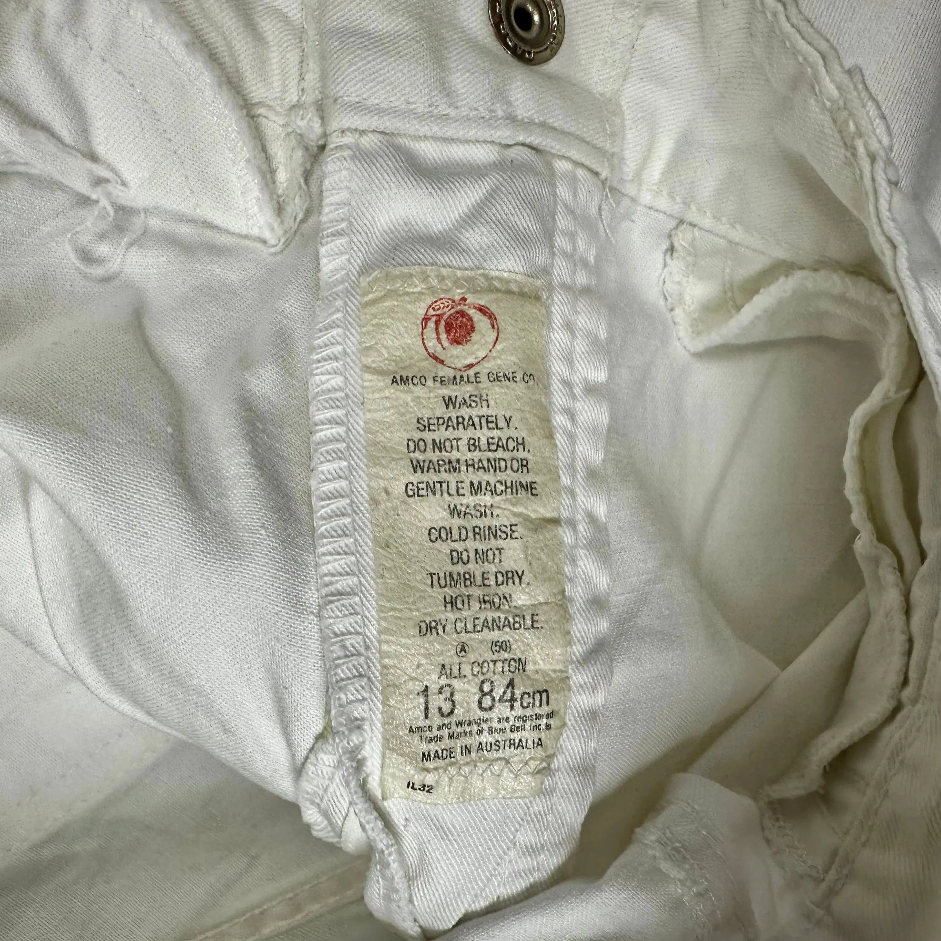 1970's AMCO Peaches Vintage Rare Australian Made White Jeans
