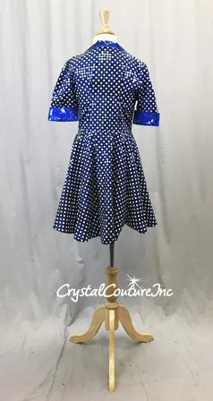 Black and White Polka Dot Dress with Royal Blue Zodiac Sequins
