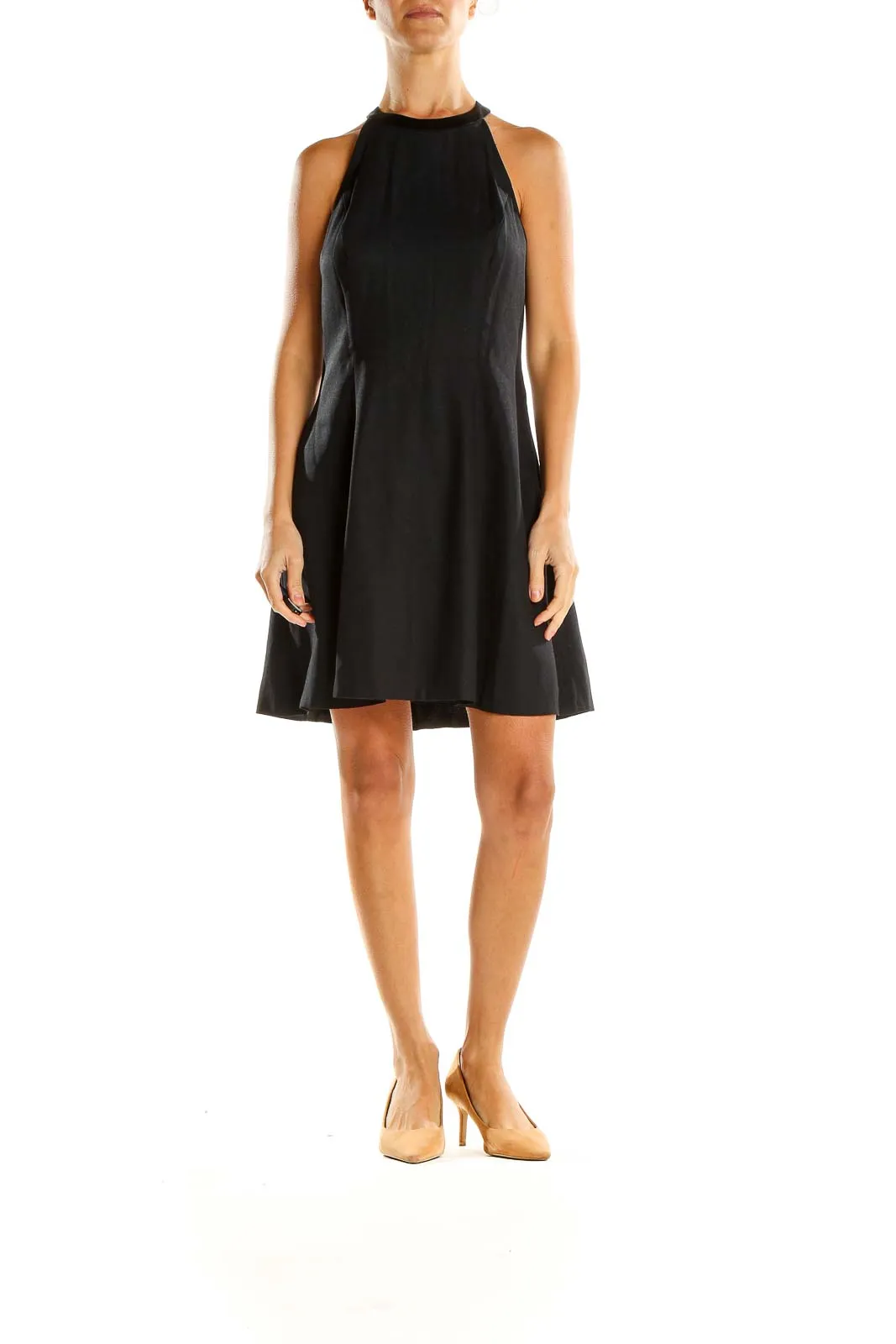 Black Classic High Neck Fit & Flare Dress