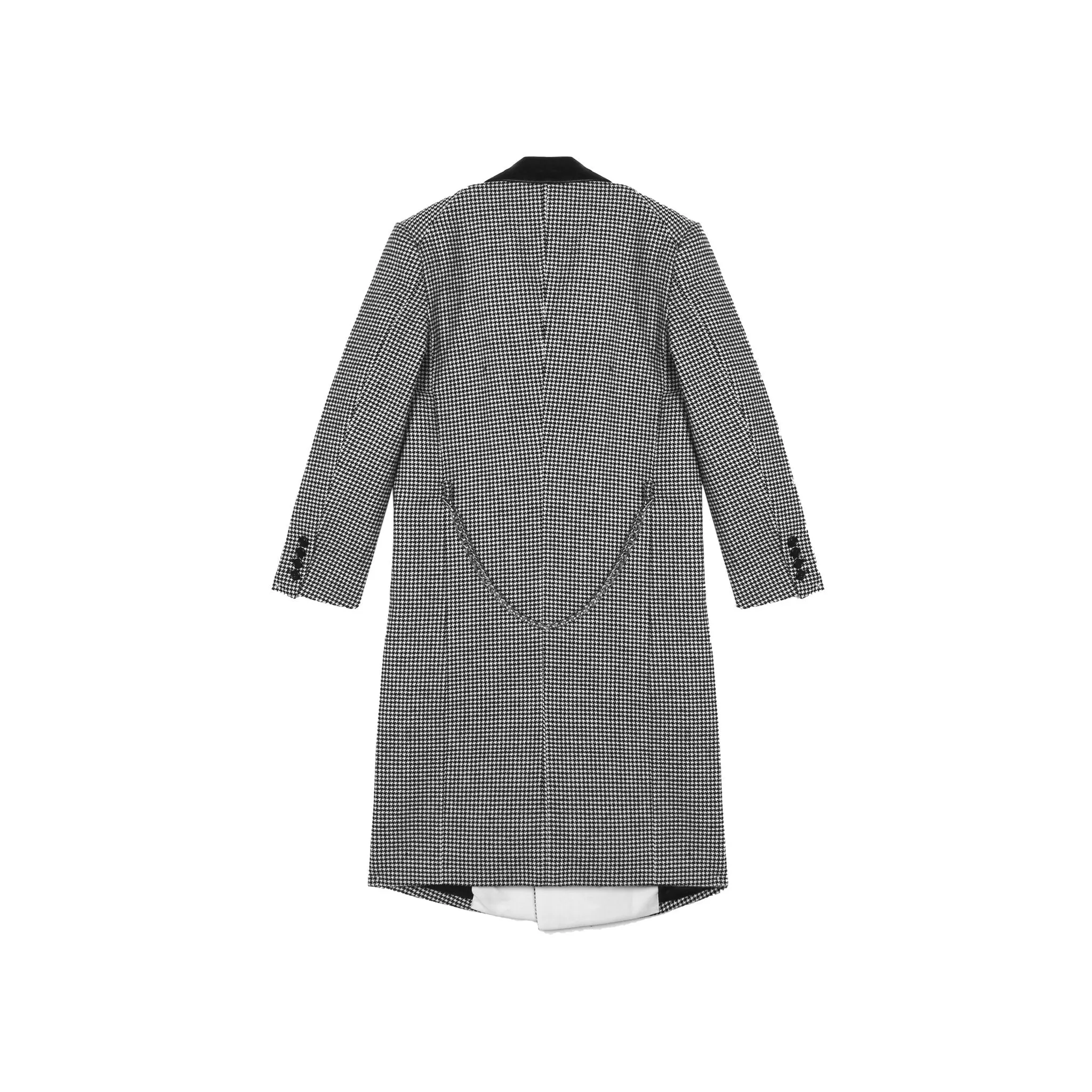 Black Houndstooth Panelled Leather Coat