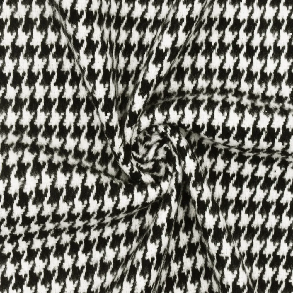 Black-White Famous Designer Houndstooth Brushed Jacketing Woven Fabric