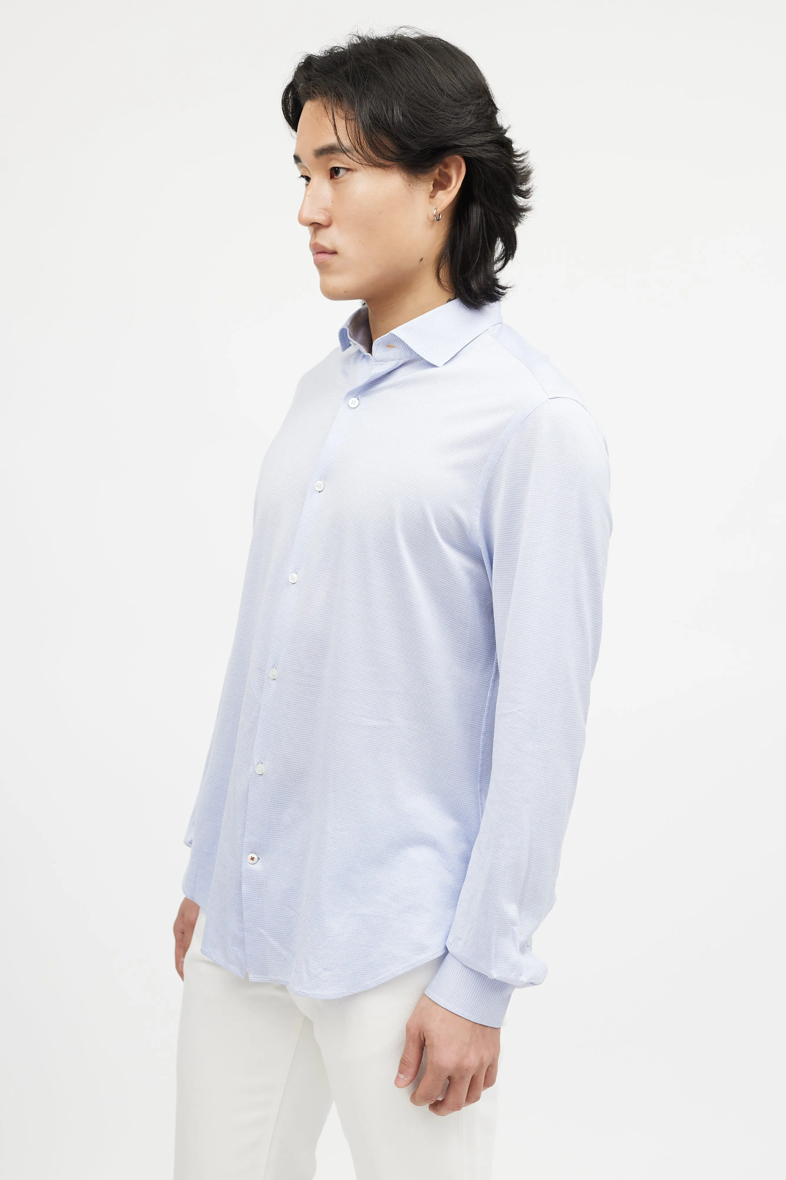 Blue & White Houndstooth Shirt