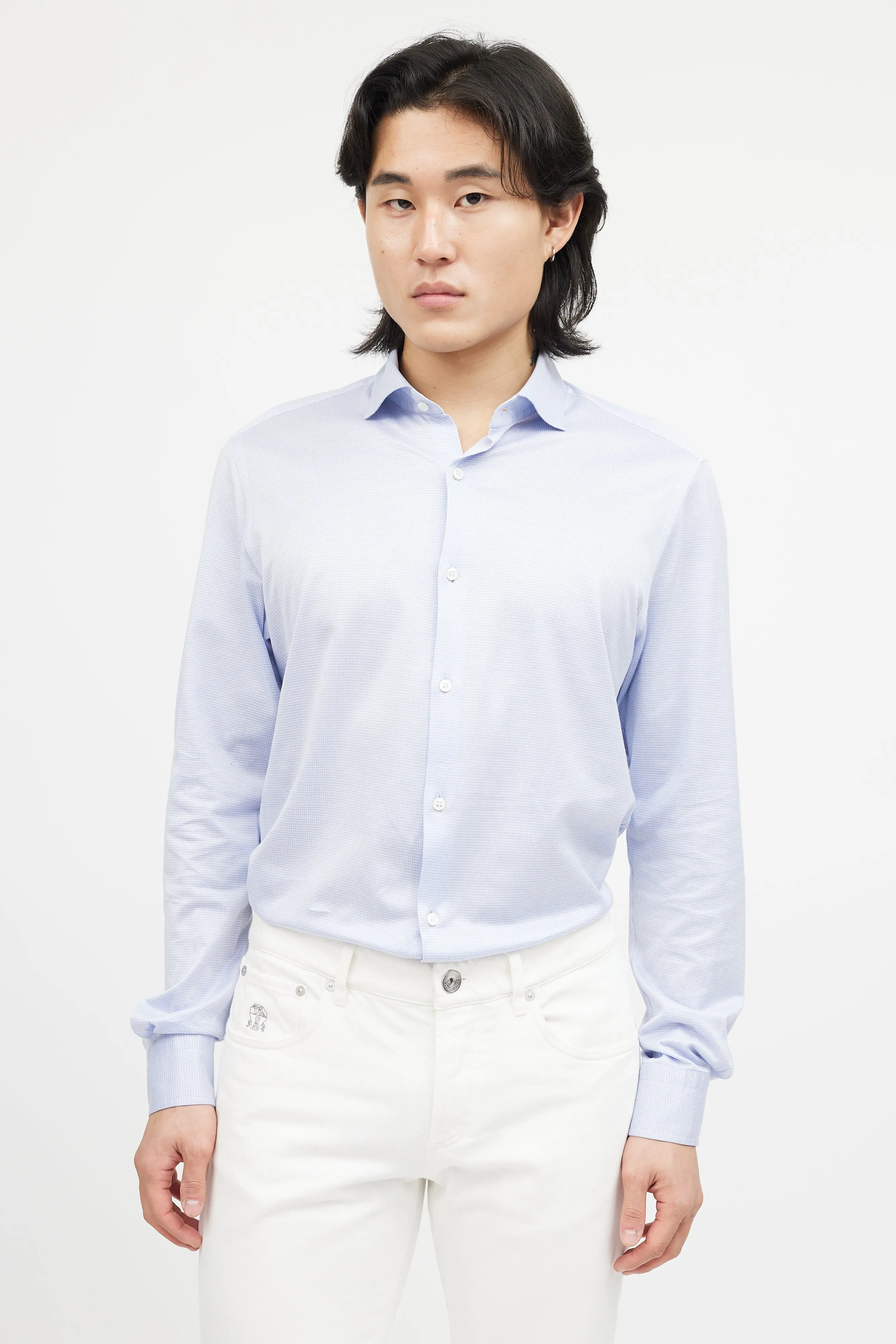 Blue & White Houndstooth Shirt