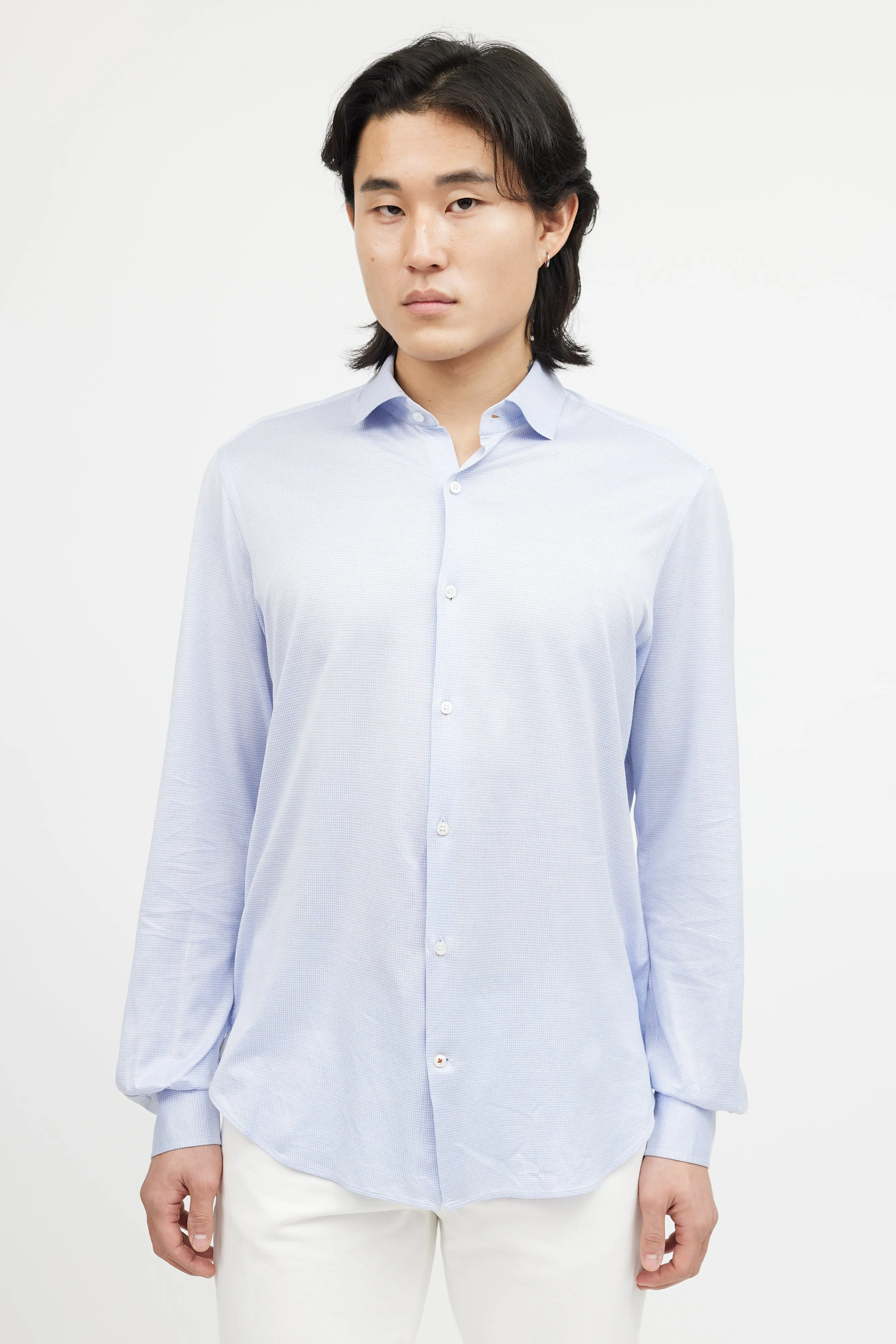 Blue & White Houndstooth Shirt