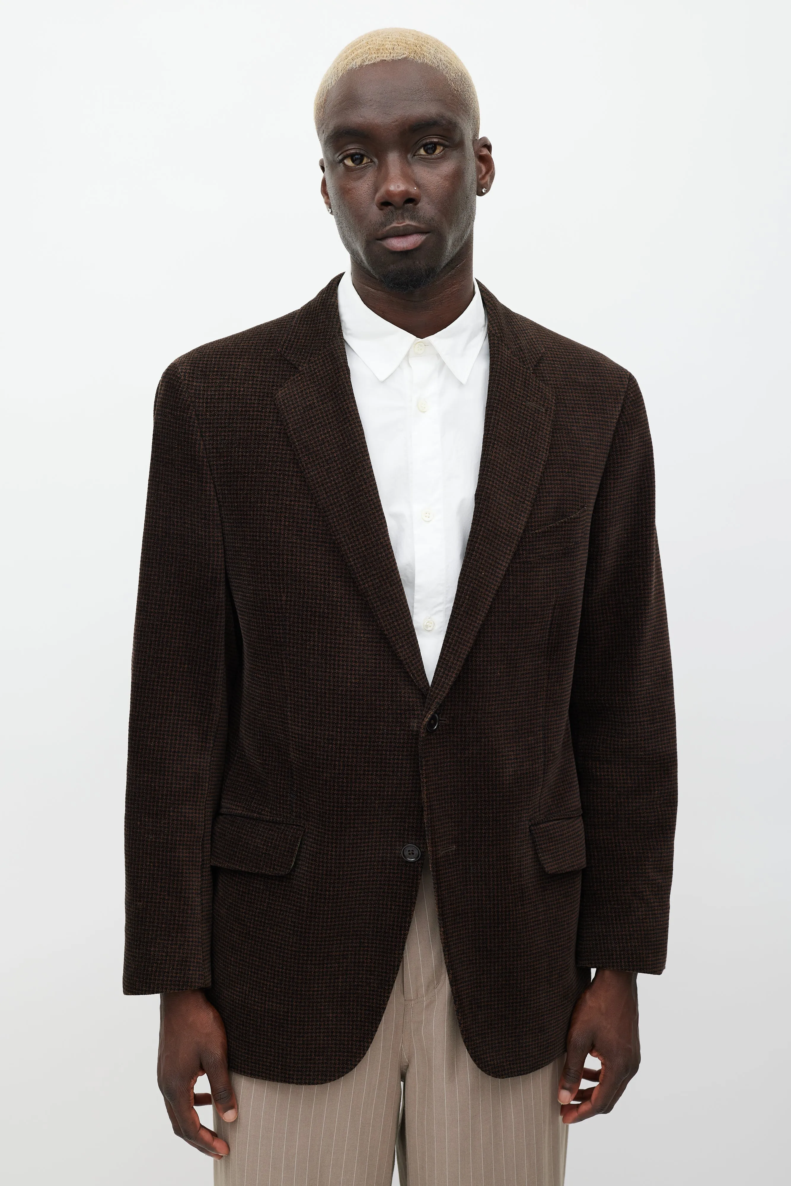 Brown & Black Velour Houndstooth Blazer