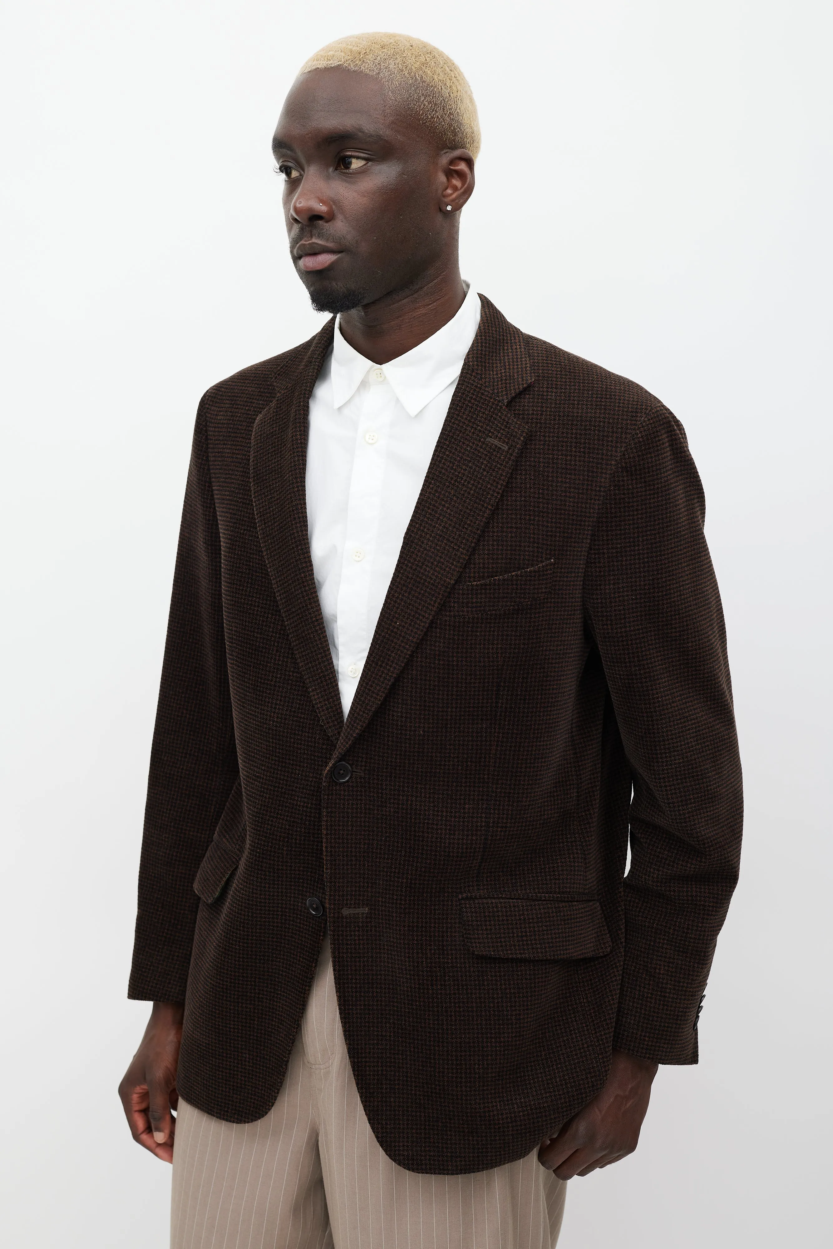 Brown & Black Velour Houndstooth Blazer