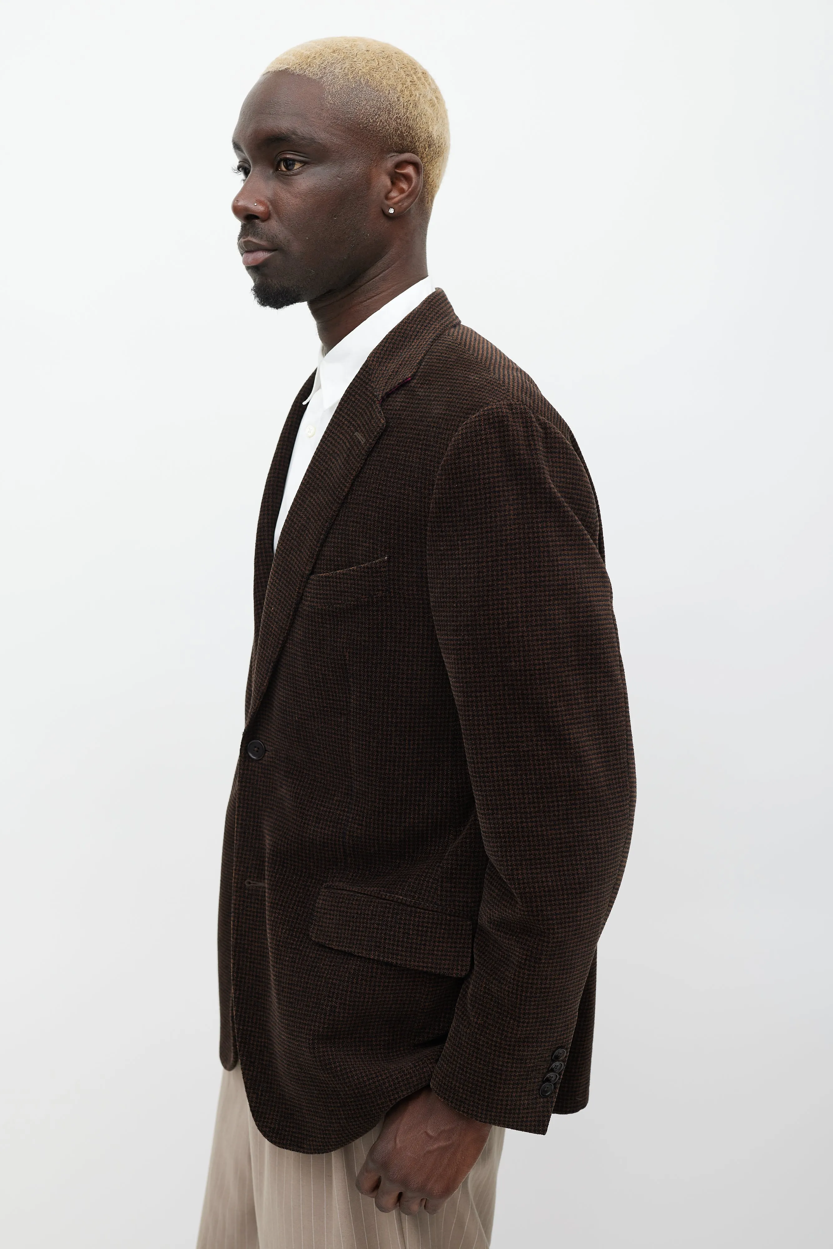 Brown & Black Velour Houndstooth Blazer