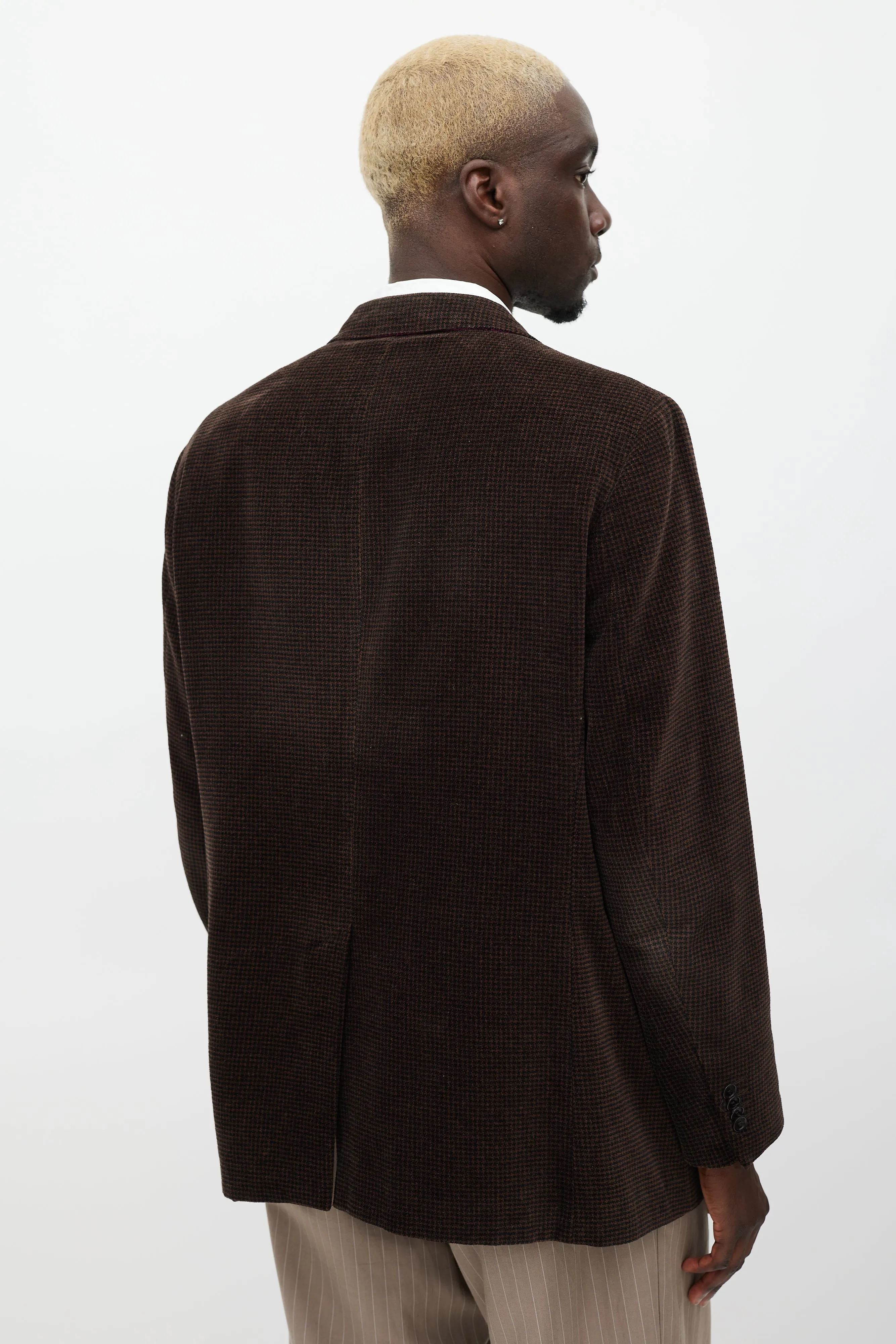 Brown & Black Velour Houndstooth Blazer