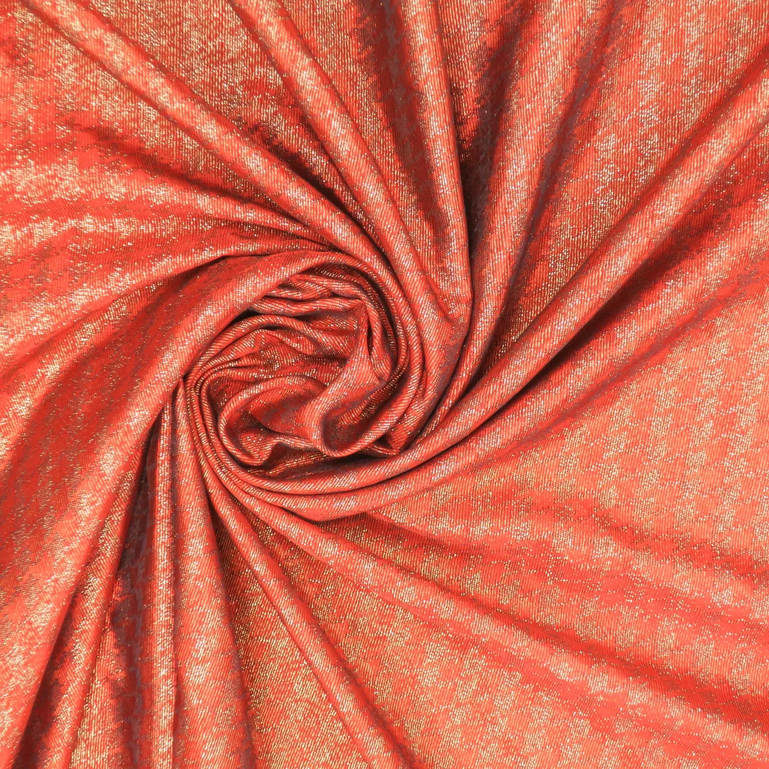Burnt Orange and Gold Lurex Thread Houndstooth Brocade Fabric