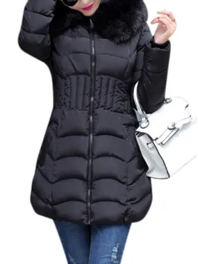 Casual Women Faux Fur Patchwork Hooded Coats