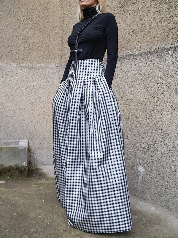 Chicmy-High Waisted Loose Plaid Pleated Skirts
