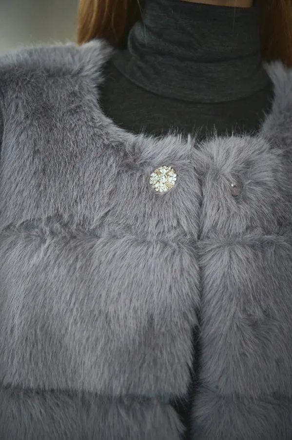 Coco Faux Fur Coat <br>-Blue.gry-