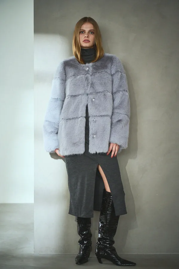 Coco Faux Fur Coat <br>-Blue.gry-
