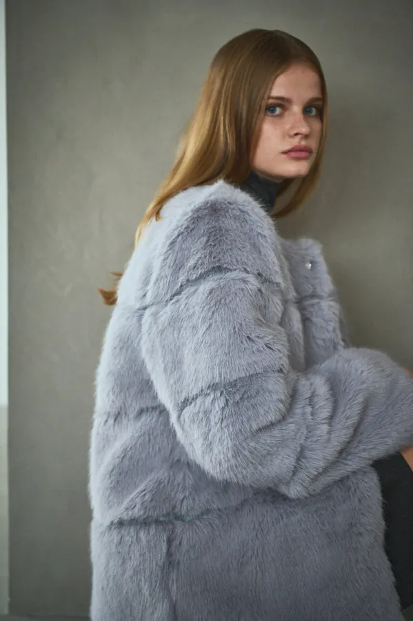 Coco Faux Fur Coat <br>-Blue.gry-