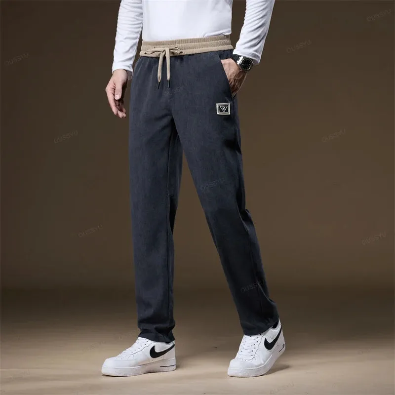 Corduroy Pants Men Elastic Waist Thick Outdoors Sports Jogging Business