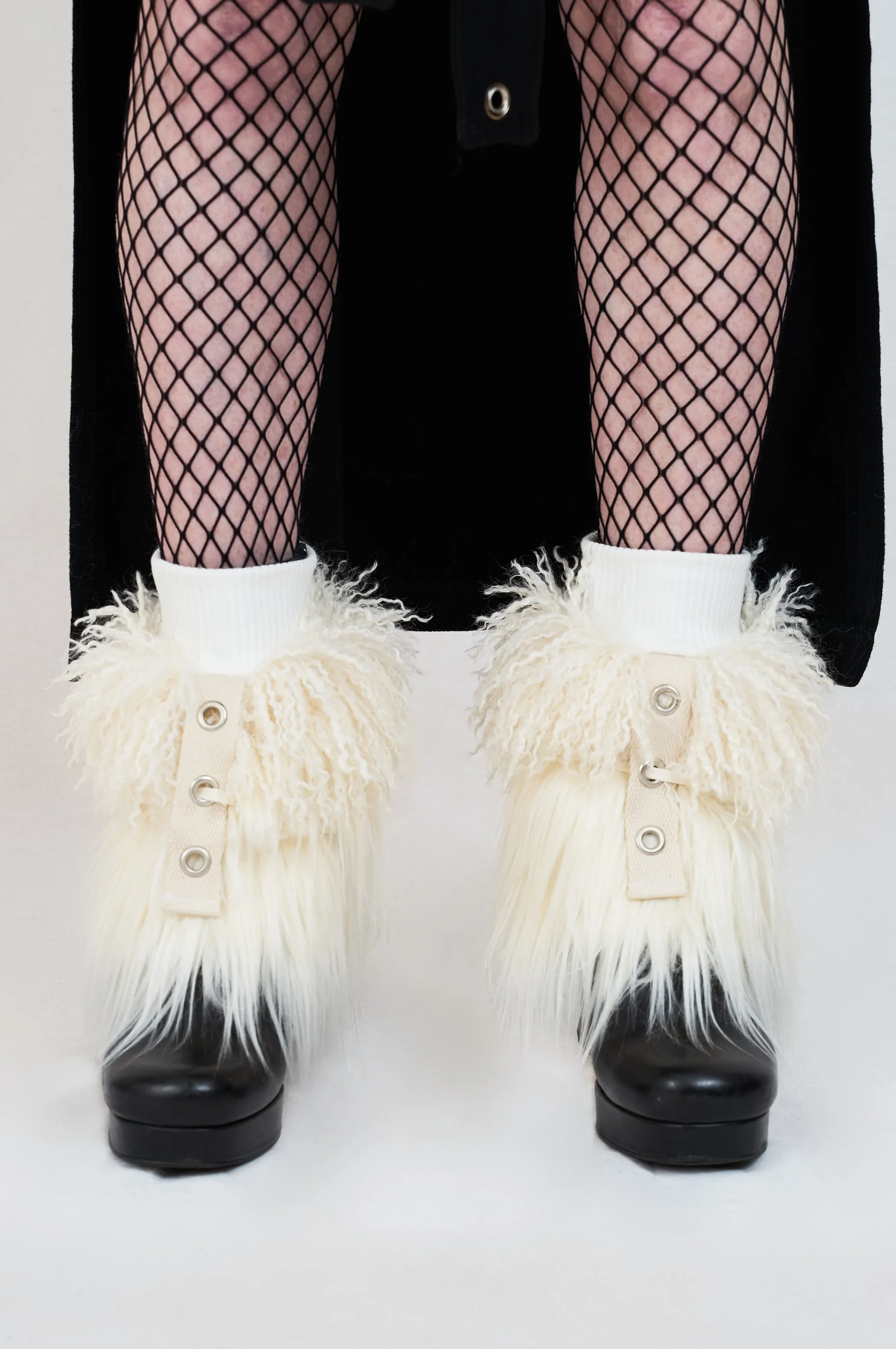 cream fur short legwarmers