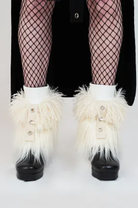 cream fur short legwarmers