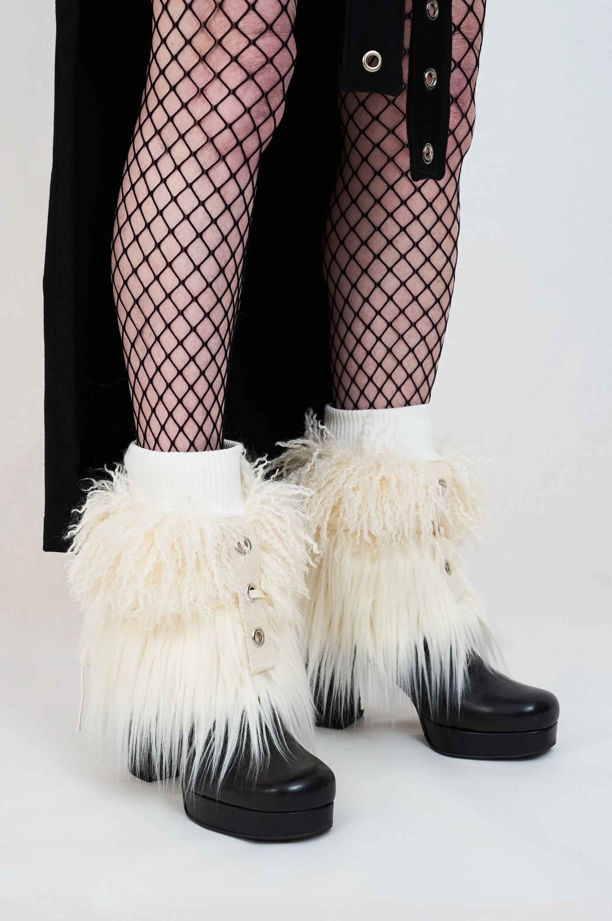 cream fur short legwarmers