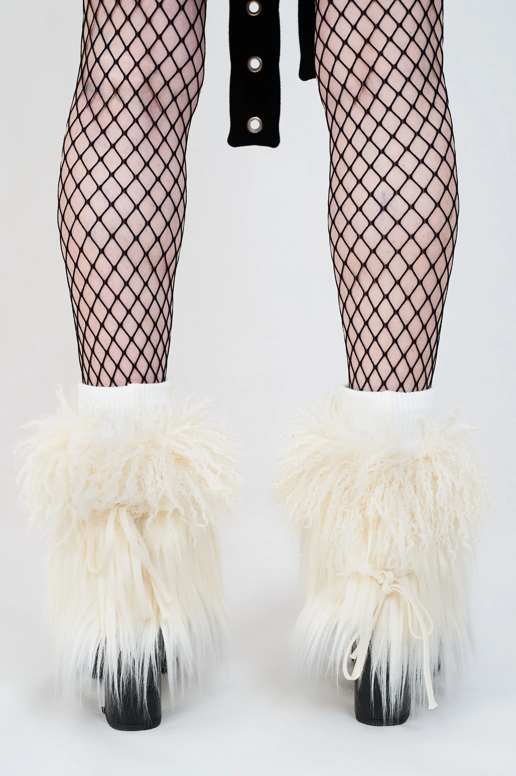 cream fur short legwarmers