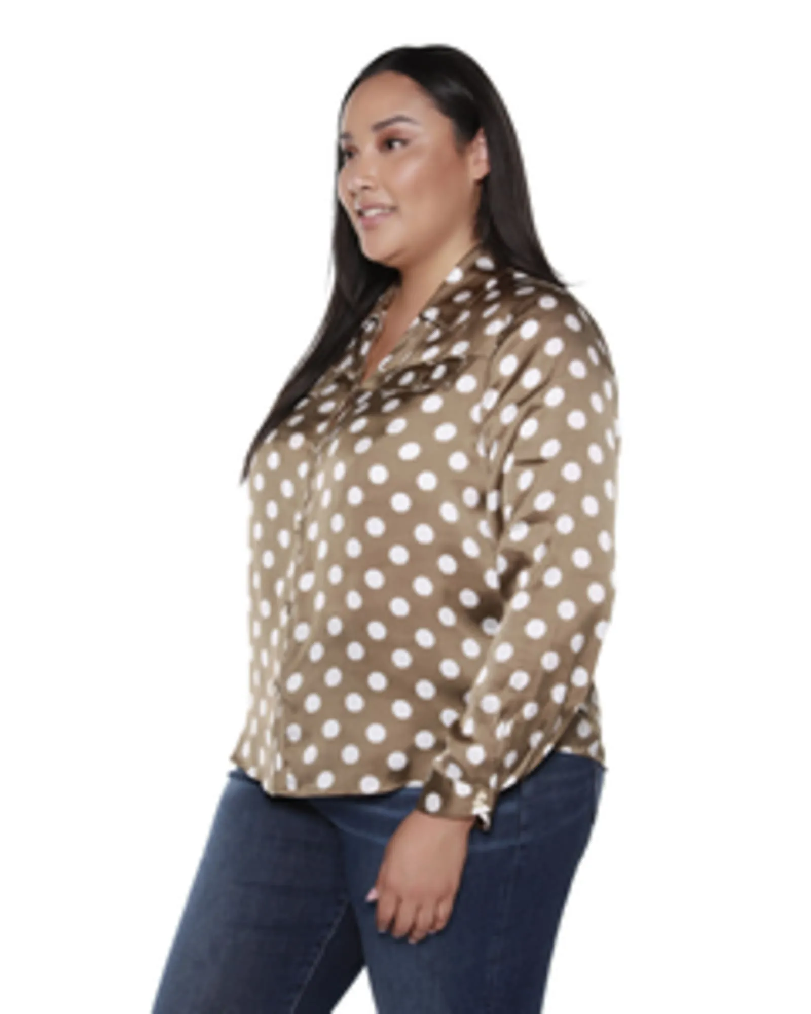 Delilah Button Up Polka Dot Top | COVERT GREEN/WHITE