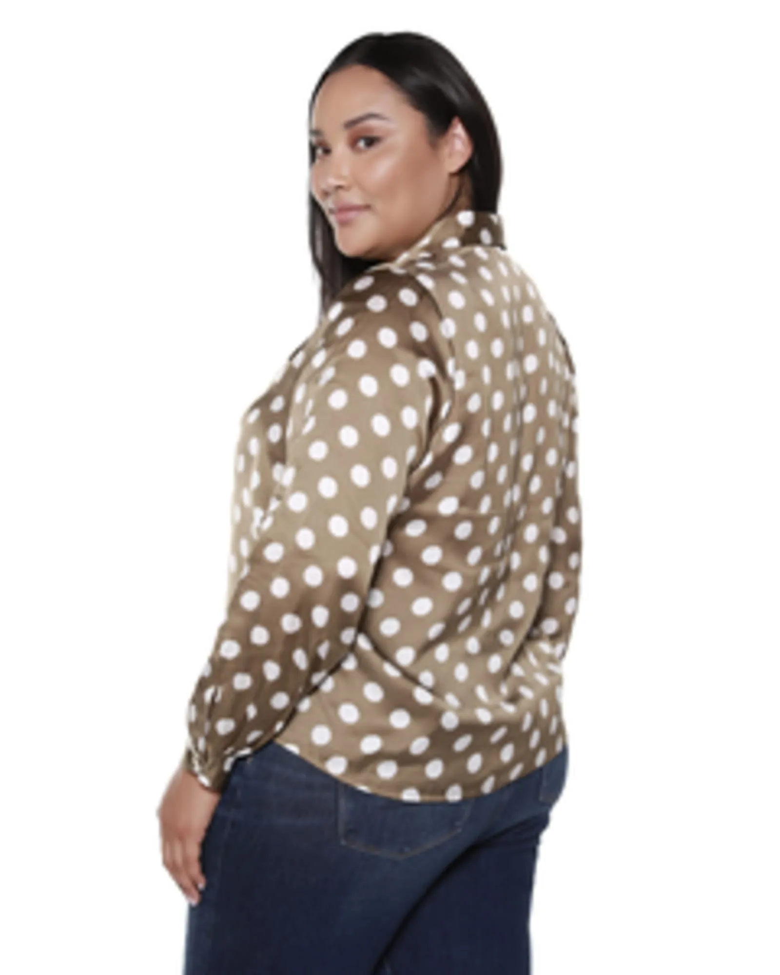 Delilah Button Up Polka Dot Top | COVERT GREEN/WHITE