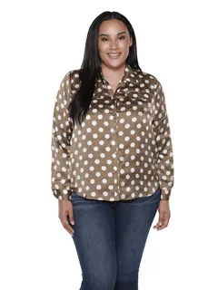 Delilah Button Up Polka Dot Top | COVERT GREEN/WHITE
