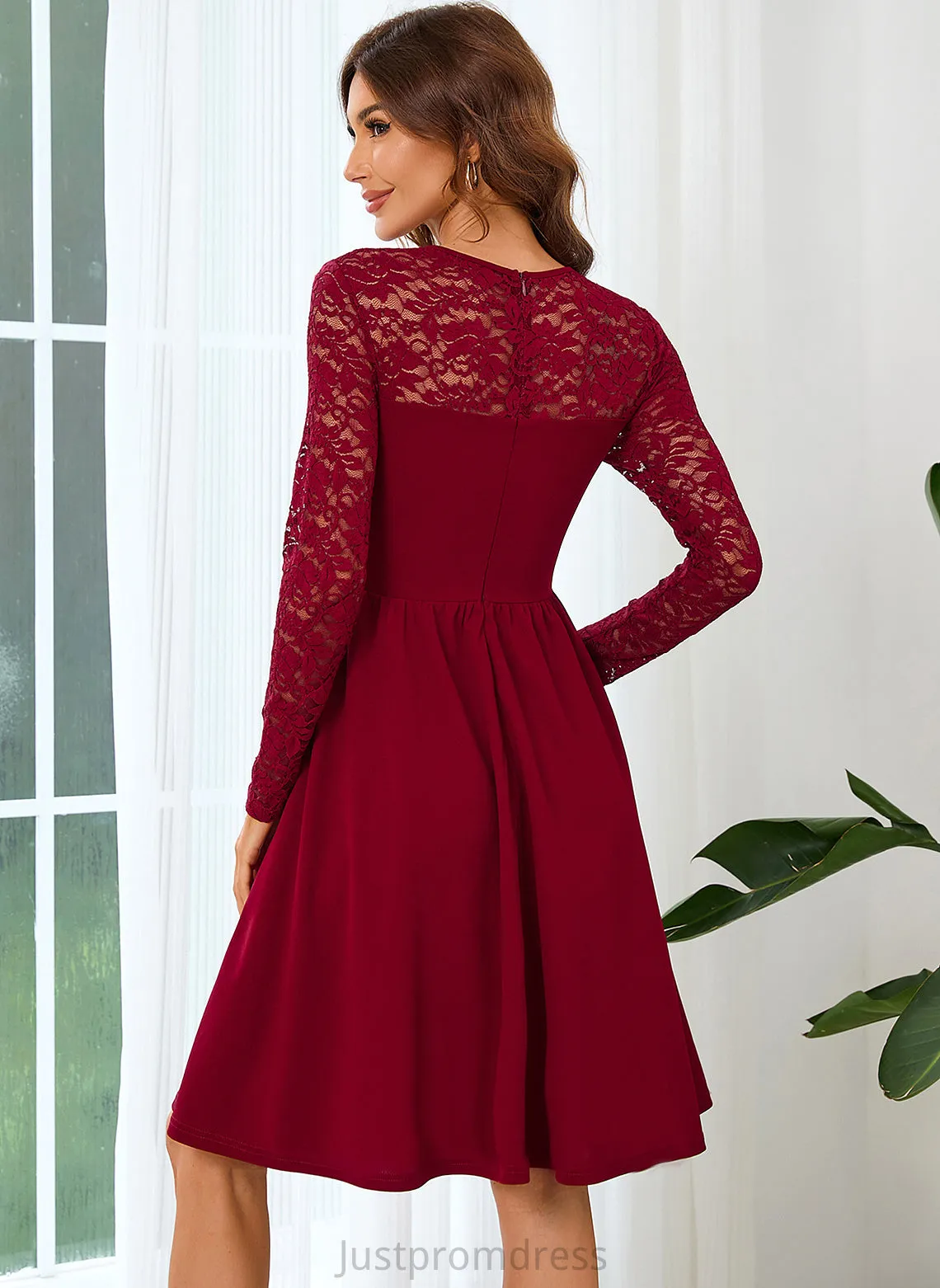 Elegant A-line Neck Blends Dresses Club Dresses Cotton Mini Aleena Sleeves Lace Long Round