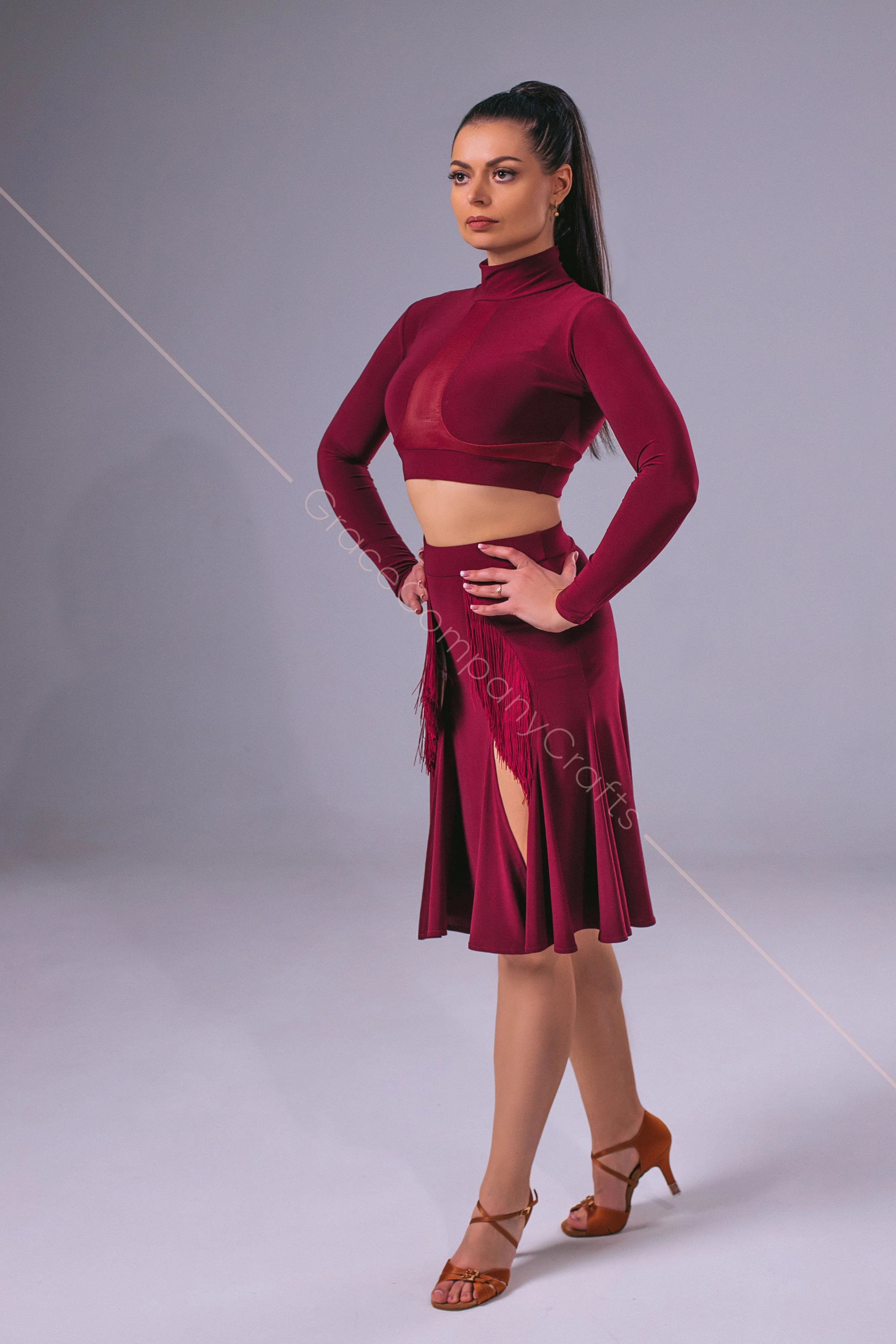 Elegant long-sleeve dance crop top