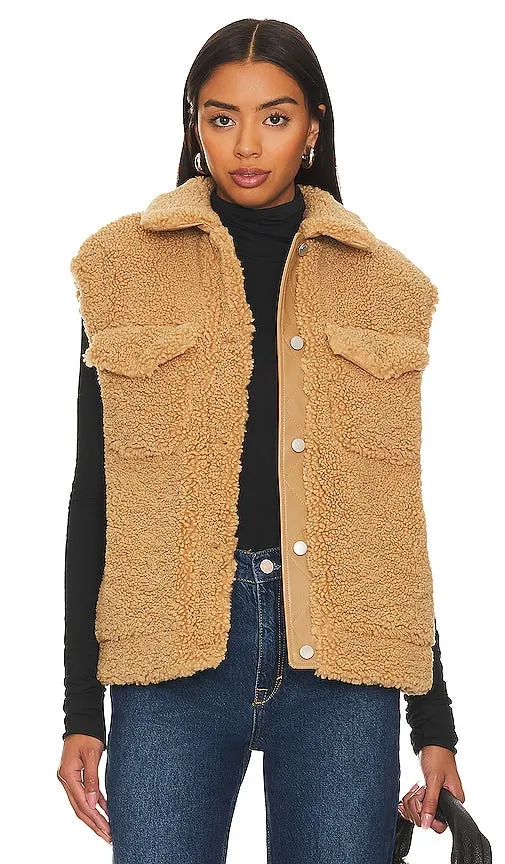 Ena Pelly Coco Faux Fur Vest in Tan