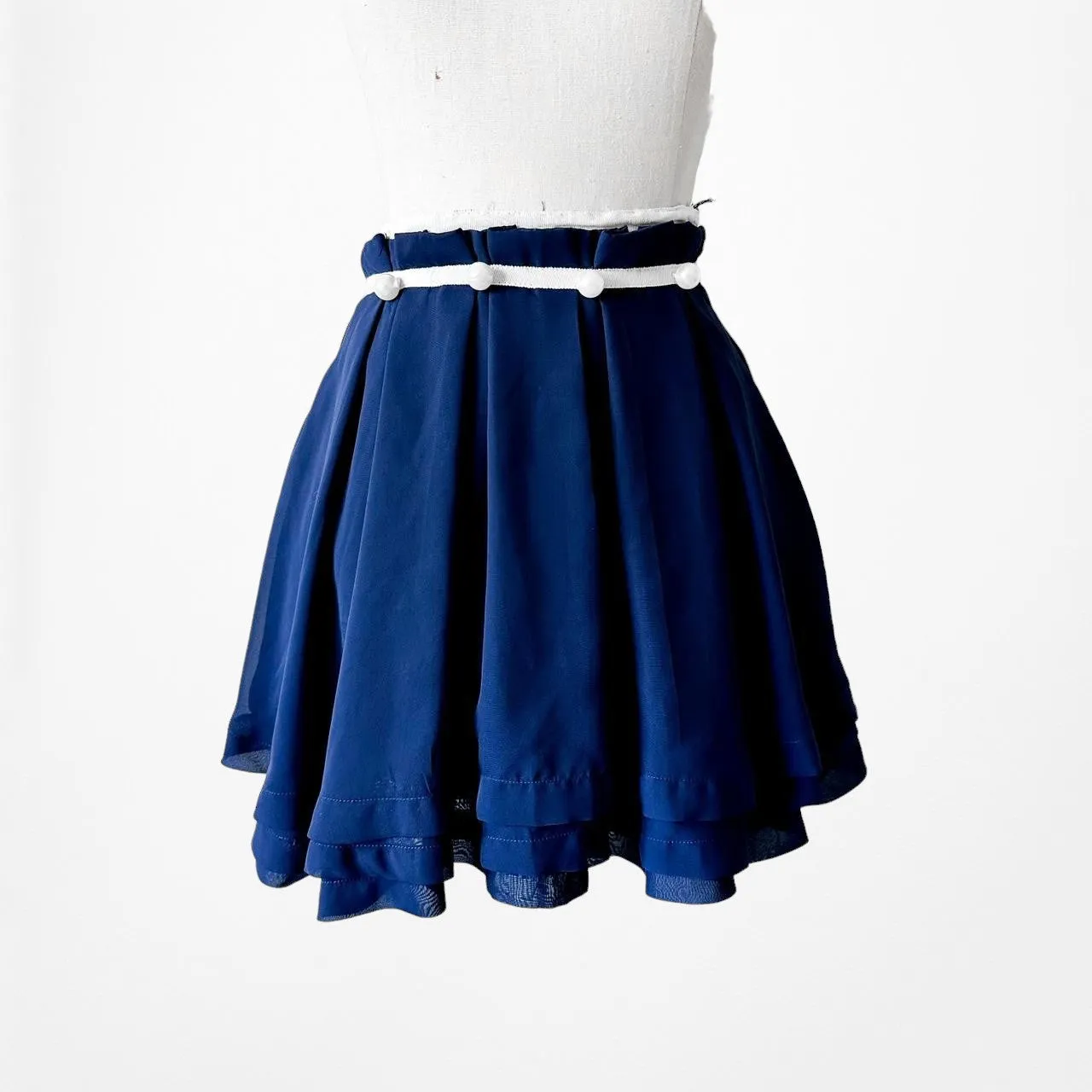 Forever 21 Navy Blue High Waisted Beaded Pleated Skater Flared Mini Skirt Size S