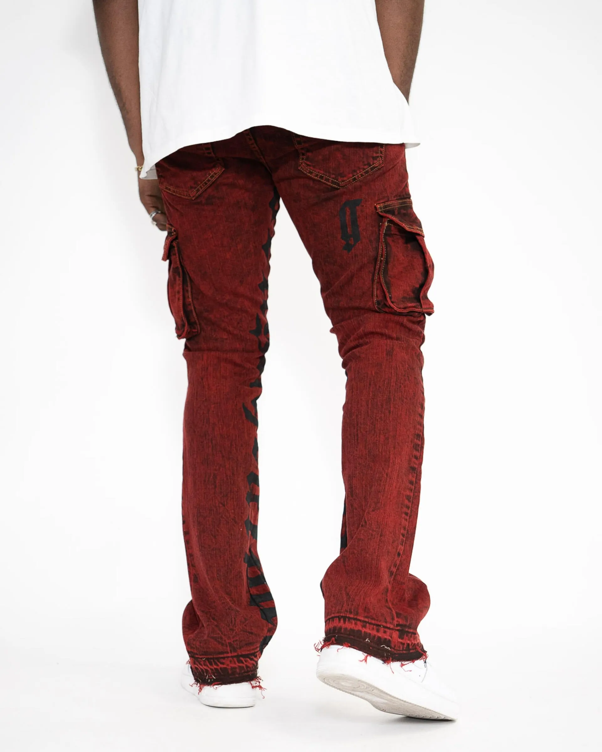 Golden Denim The Flare Cargo Rojo Jeans in Burgundy