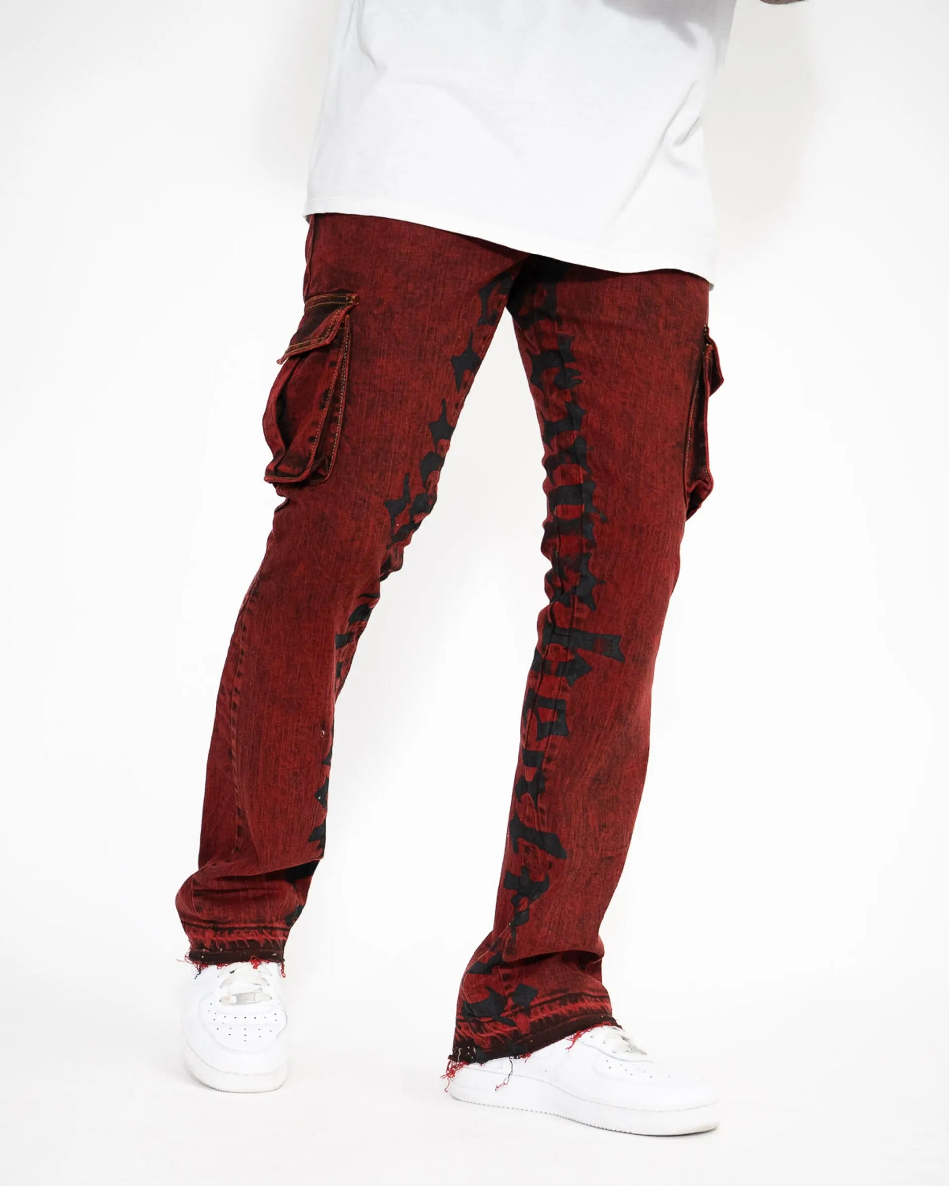 Golden Denim The Flare Cargo Rojo Jeans in Burgundy