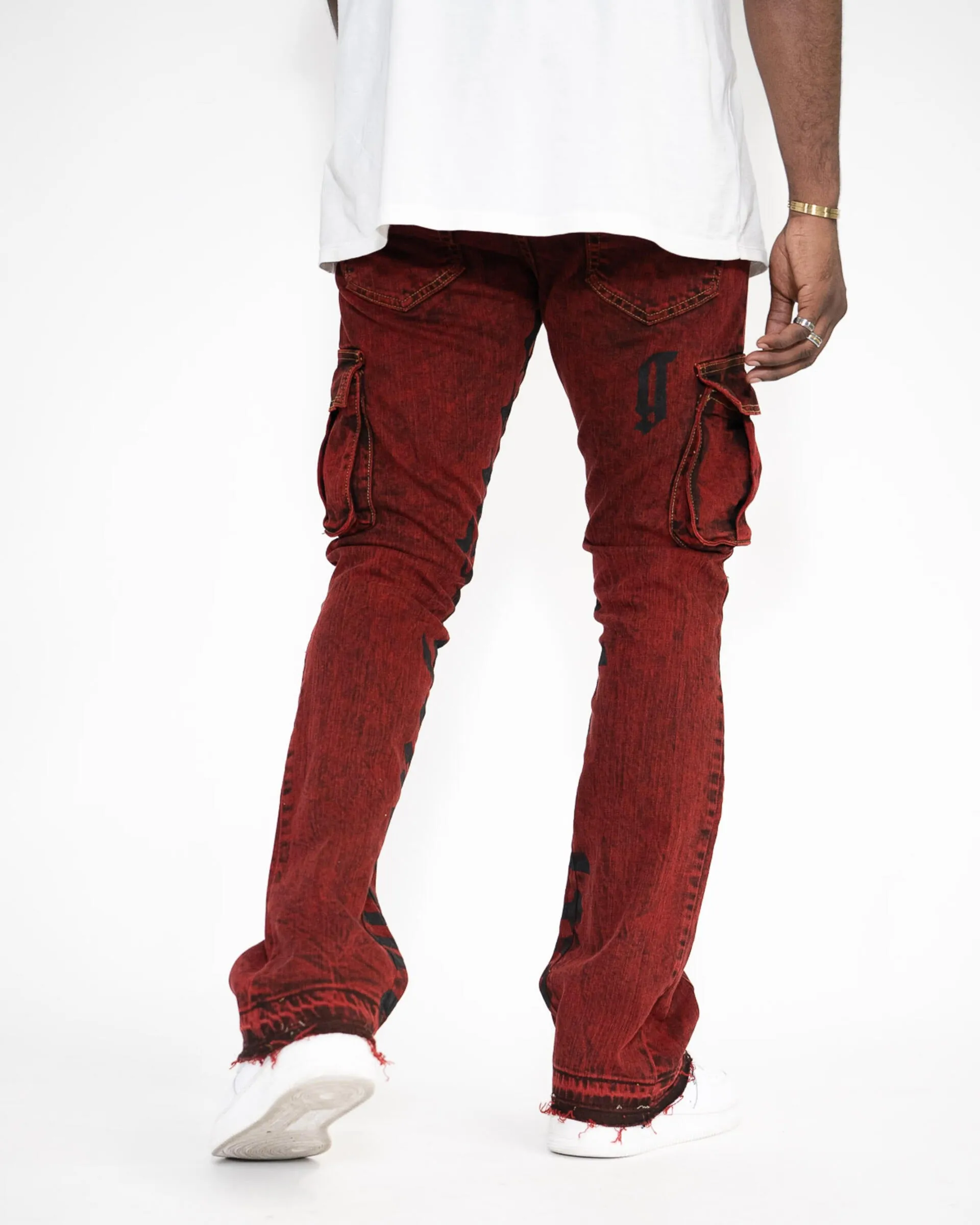 Golden Denim The Flare Cargo Rojo Jeans in Burgundy