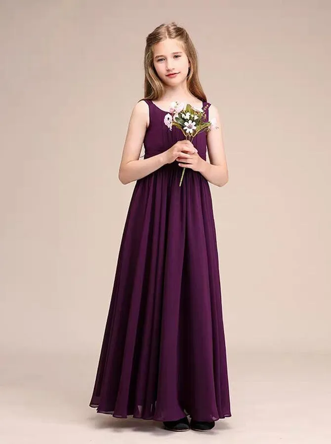 Grape Junior Bridesmaid Dresses,Chiffon Long Junior Bridesmaid Dress,JB00008