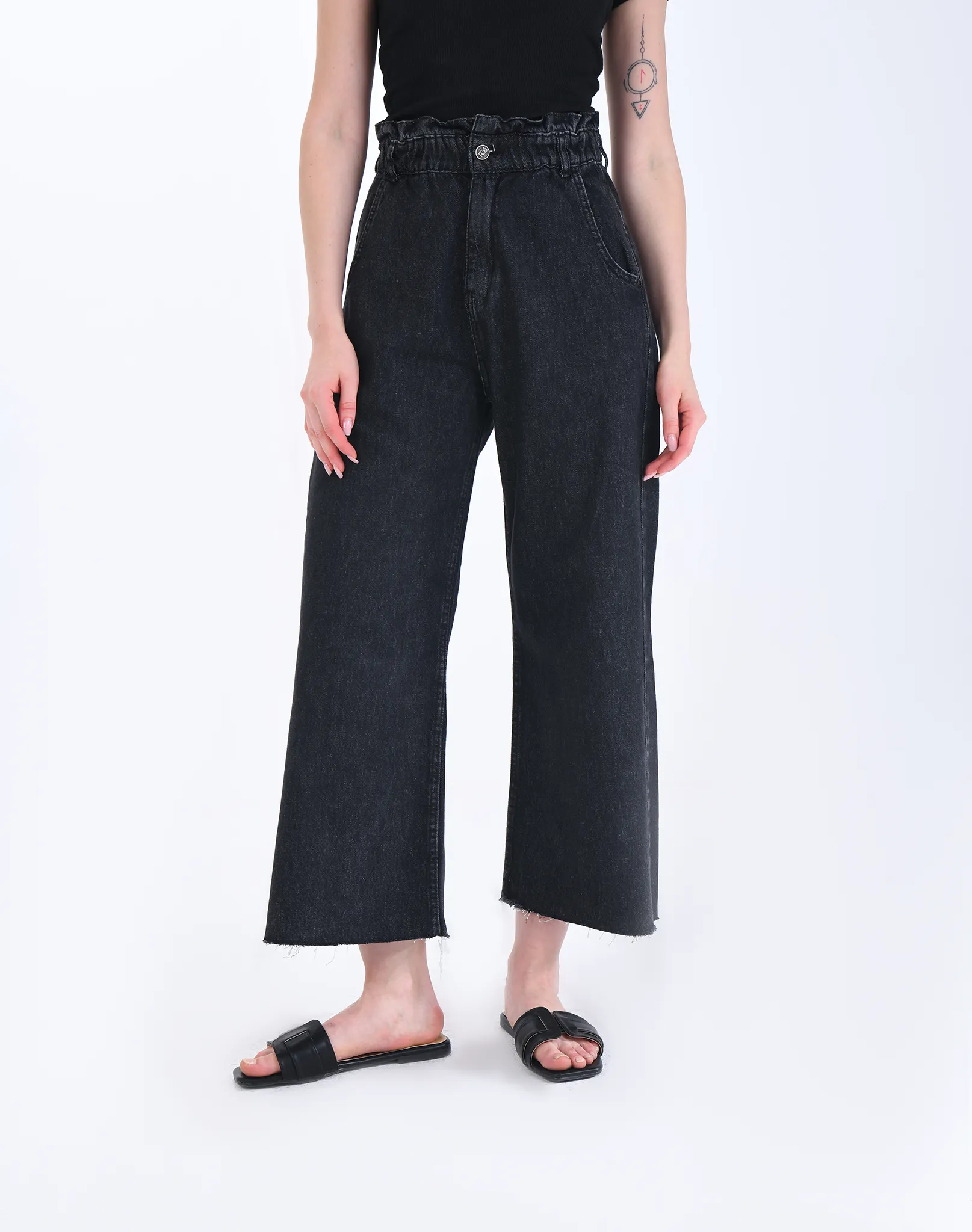 Grey Flared Scrunch Waist Jeans
