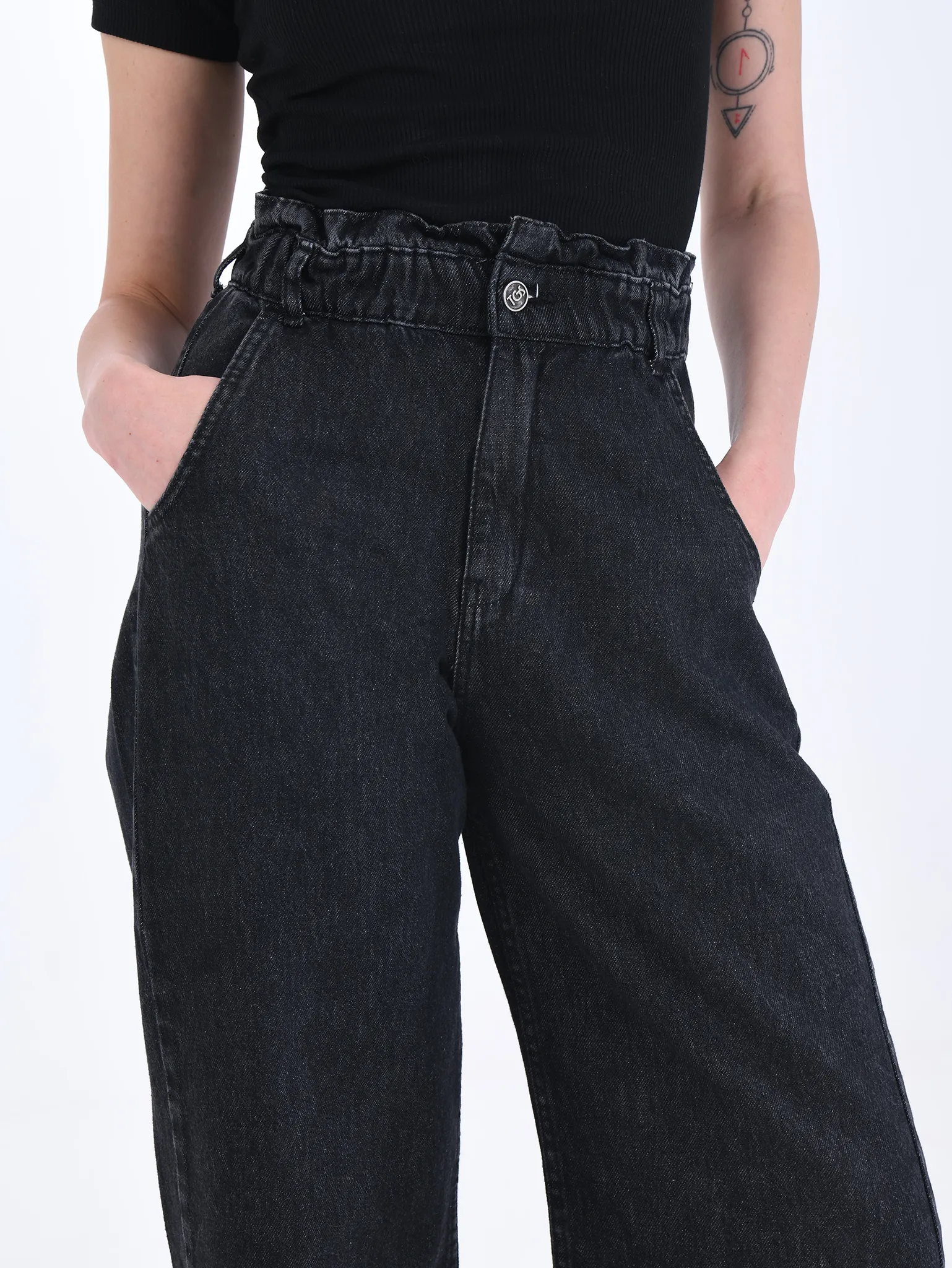 Grey Flared Scrunch Waist Jeans