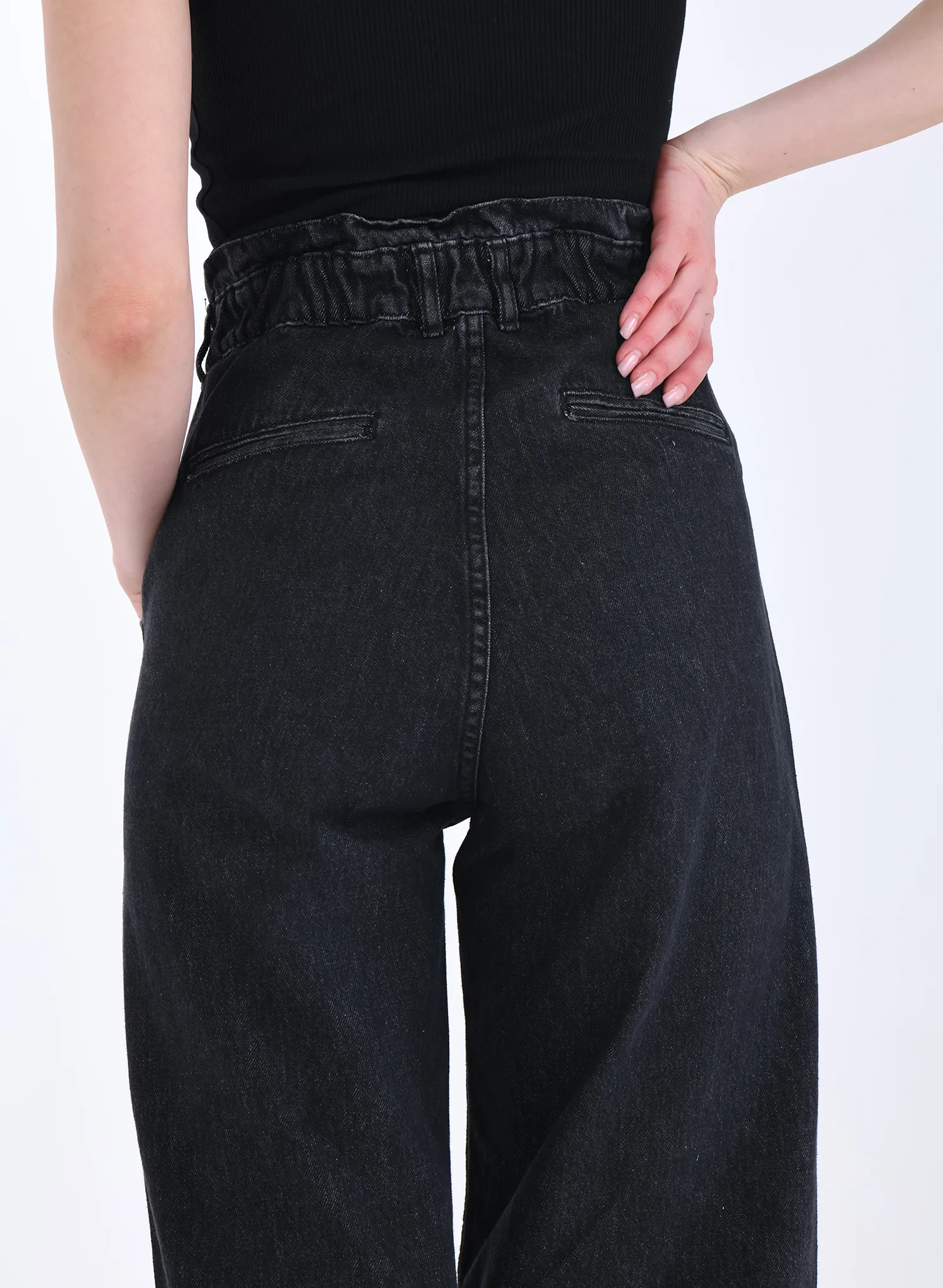Grey Flared Scrunch Waist Jeans