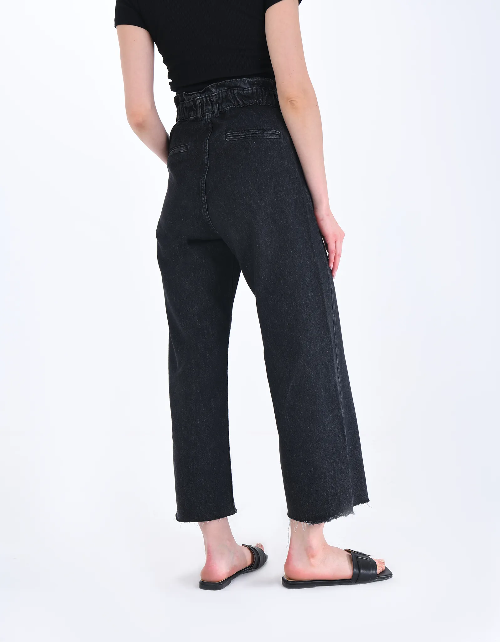 Grey Flared Scrunch Waist Jeans