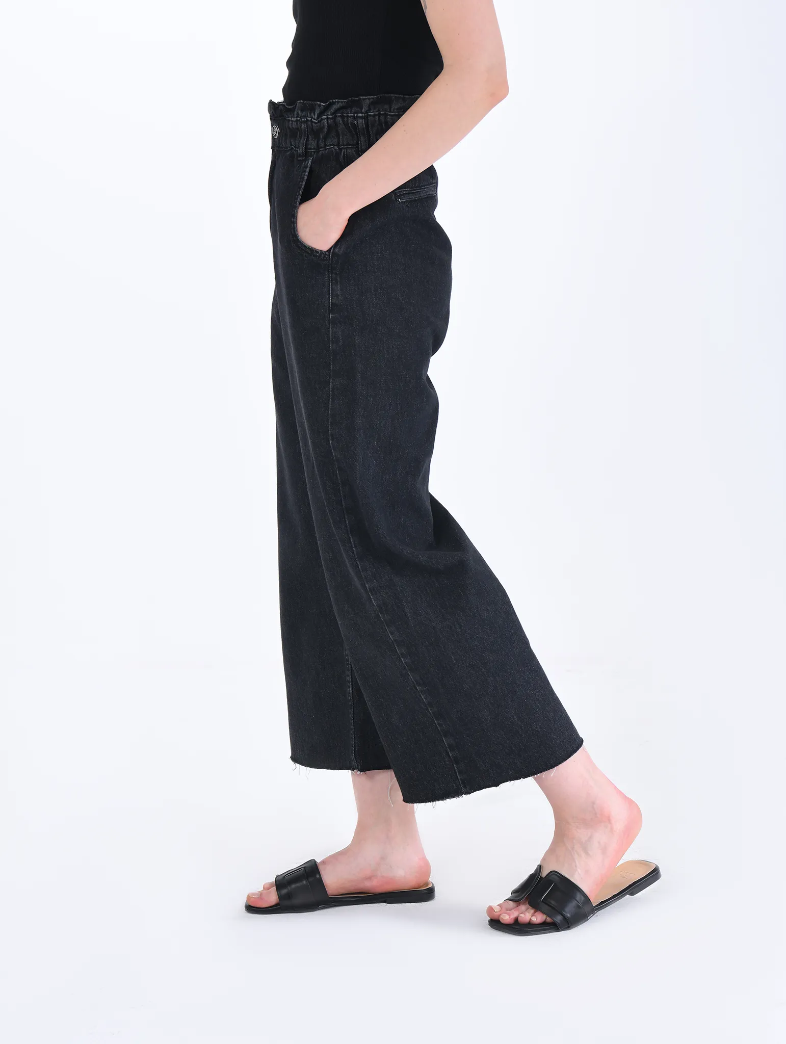 Grey Flared Scrunch Waist Jeans