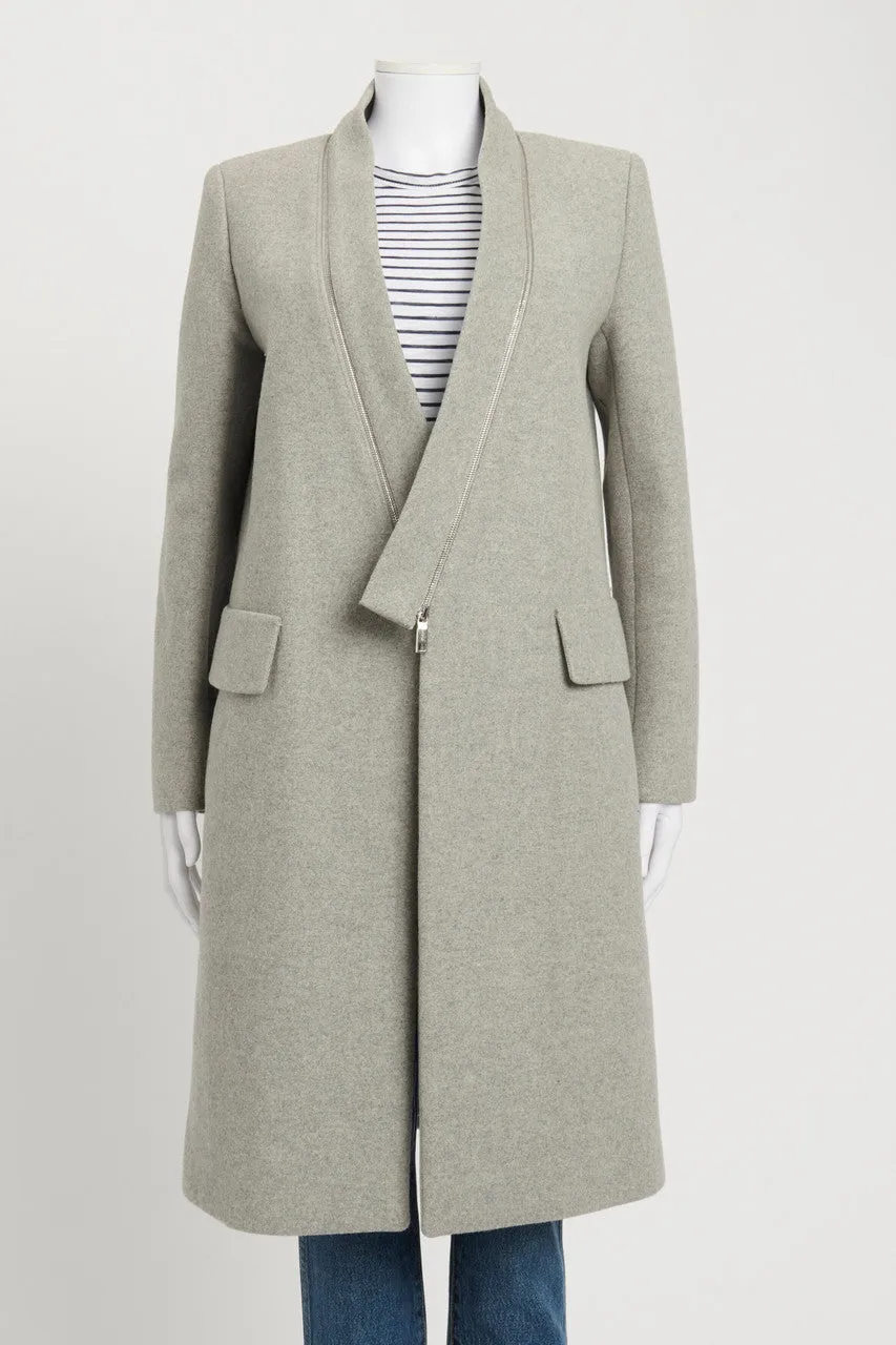 Grey Zip Detail Wool Mix Preowned Crombie Coat