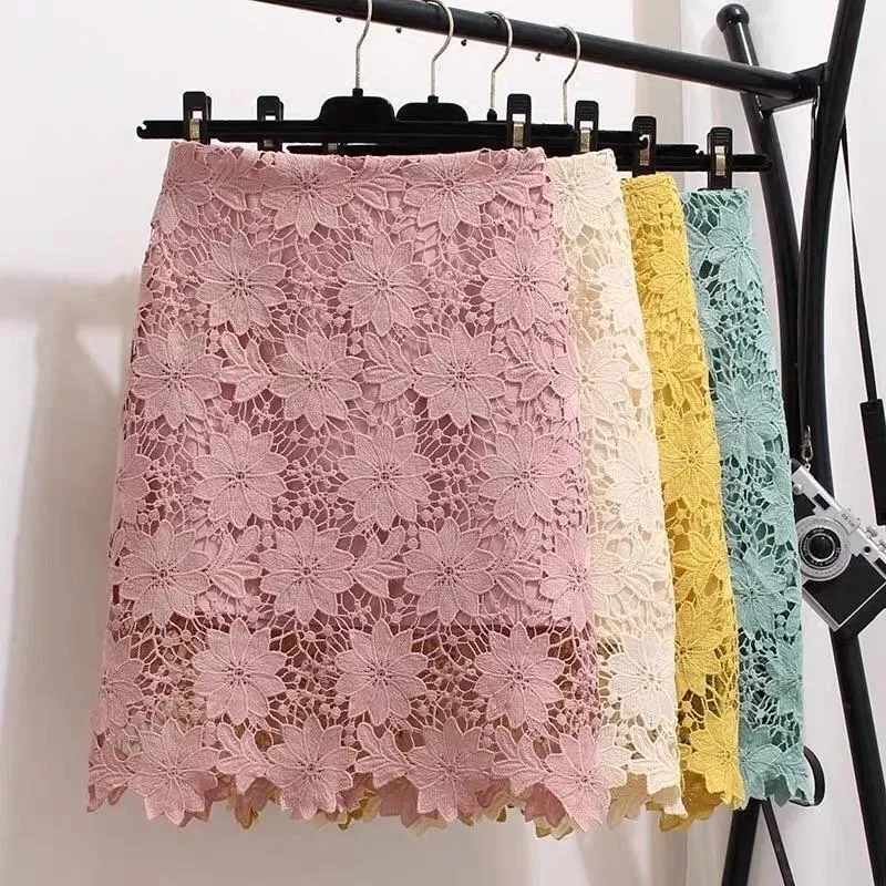 High Waisted Hollow Out Lace Skirt