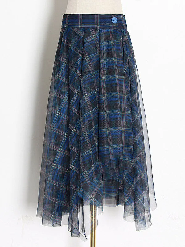 High-Waisted Plaid Irregularity Loose Skirts Bottoms
