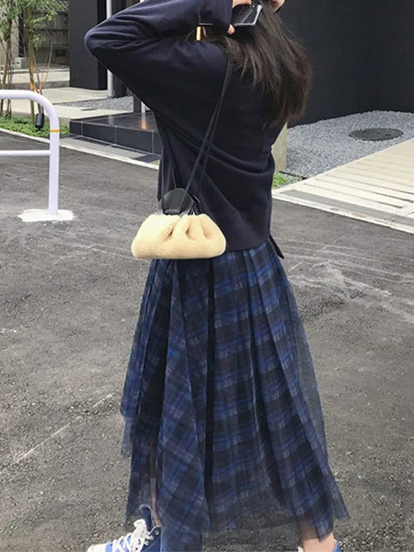 High-Waisted Plaid Irregularity Loose Skirts Bottoms