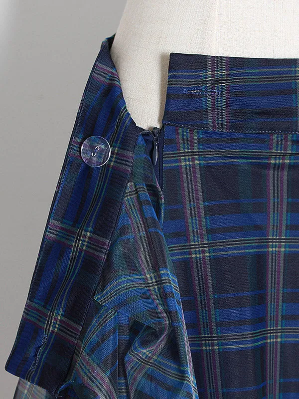 High-Waisted Plaid Irregularity Loose Skirts Bottoms