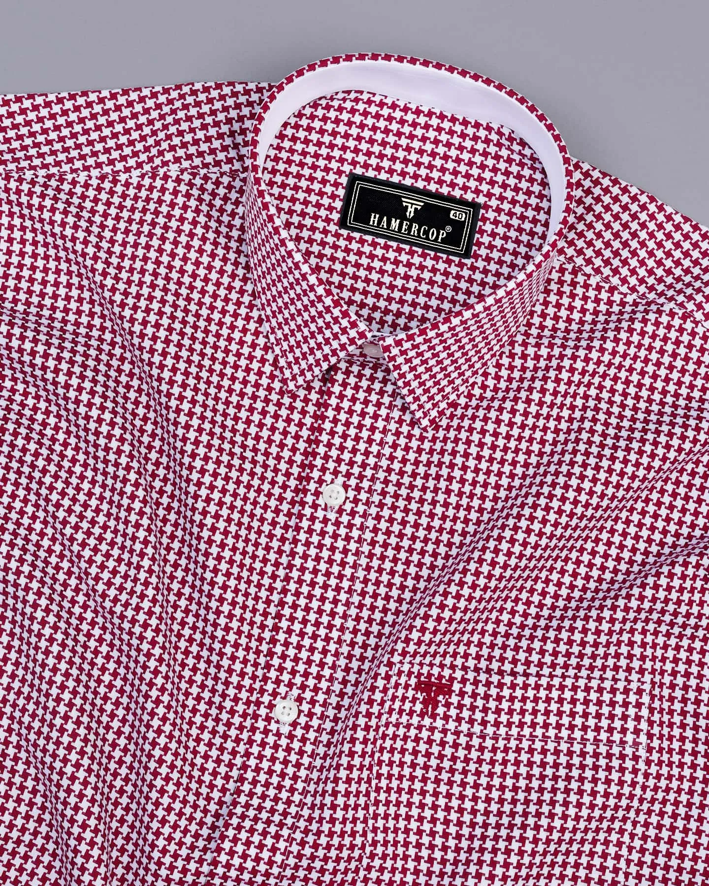 Inox Blood Red Houndstooth Dobby Giza Cotton Designer Shirt