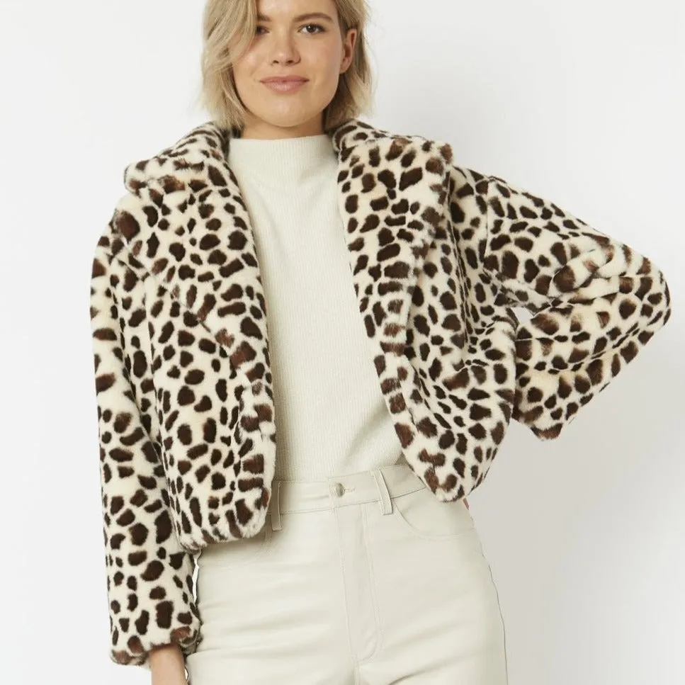 JAYLEY Animal Print Faux Fur Cropped Coat