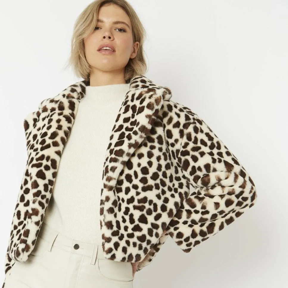 JAYLEY Animal Print Faux Fur Cropped Coat