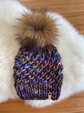 Jewels Adult Crush Hat with Faux Fur Pom Pom