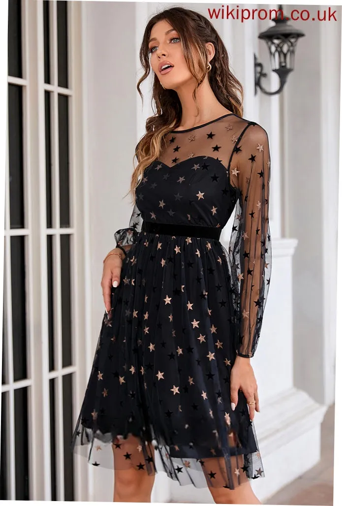 Long Round Julianne Sleeves Elegant Mini Neck Club Dresses A-line Tulle Dresses