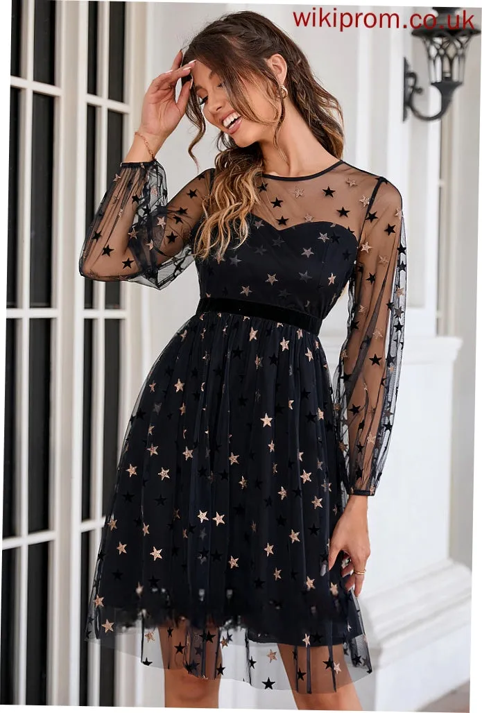 Long Round Julianne Sleeves Elegant Mini Neck Club Dresses A-line Tulle Dresses